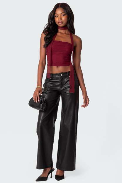 Faux Leather Straight Leg Pants - BLACK