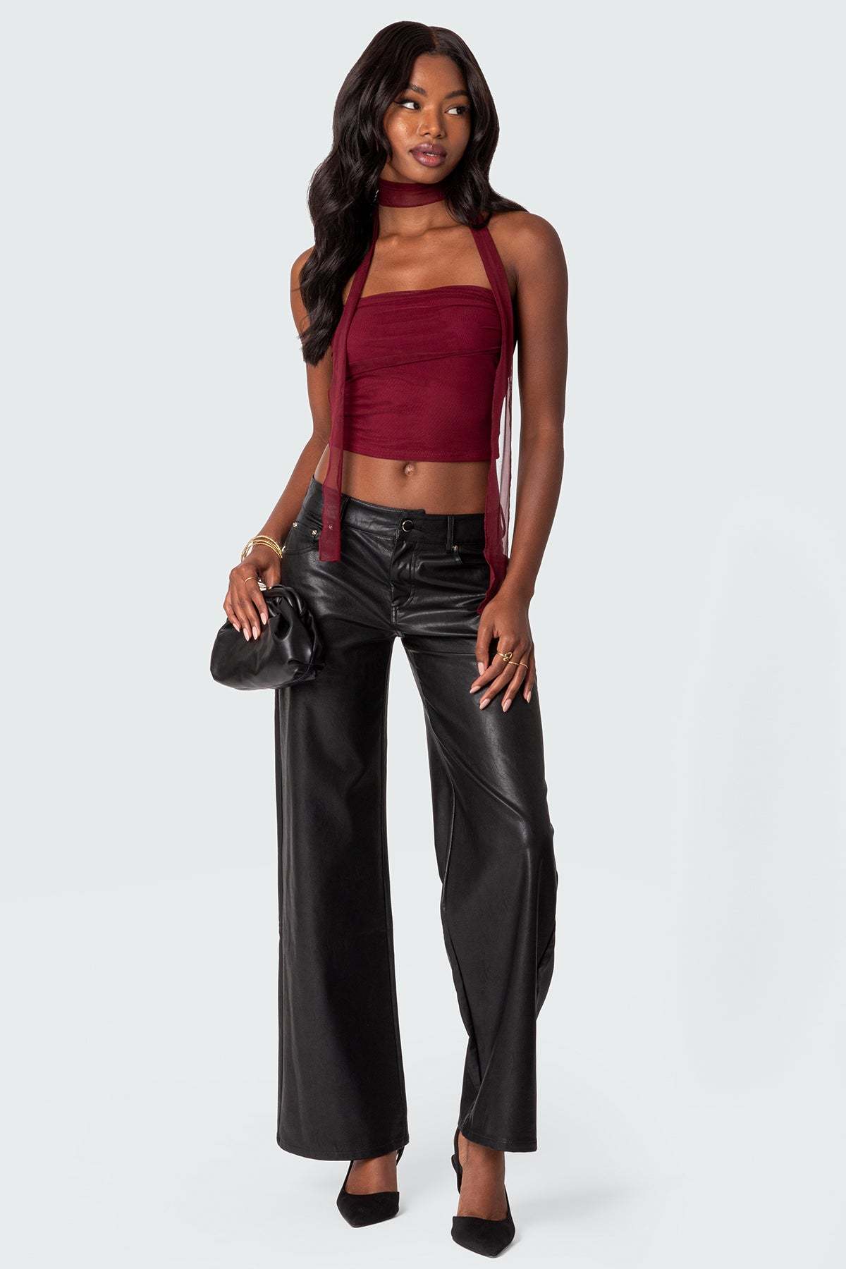Faux Leather Straight Leg Pants - BLACK