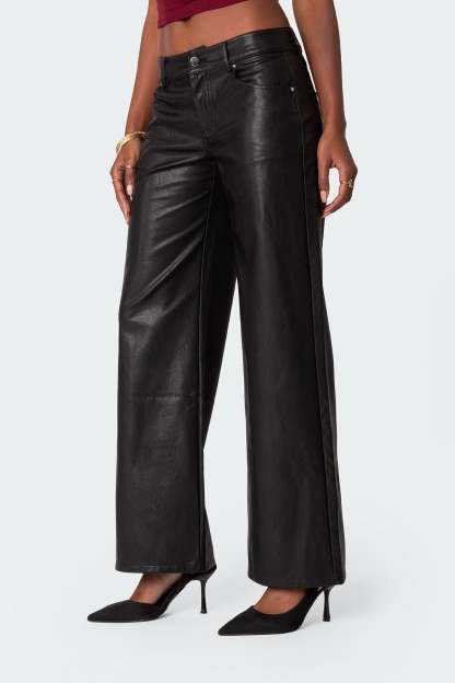 Faux Leather Straight Leg Pants - BLACK
