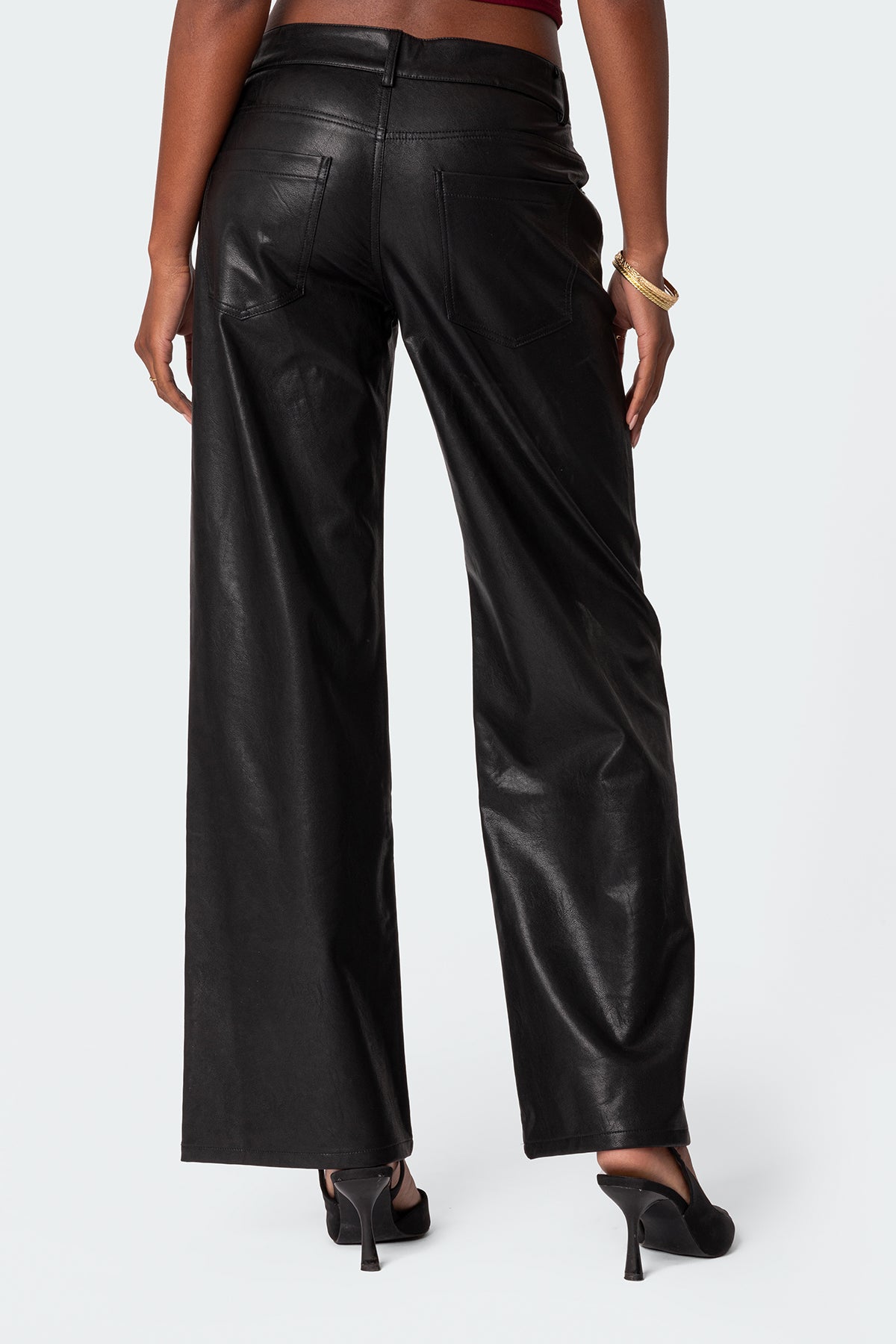 Faux Leather Straight Leg Pants - BLACK