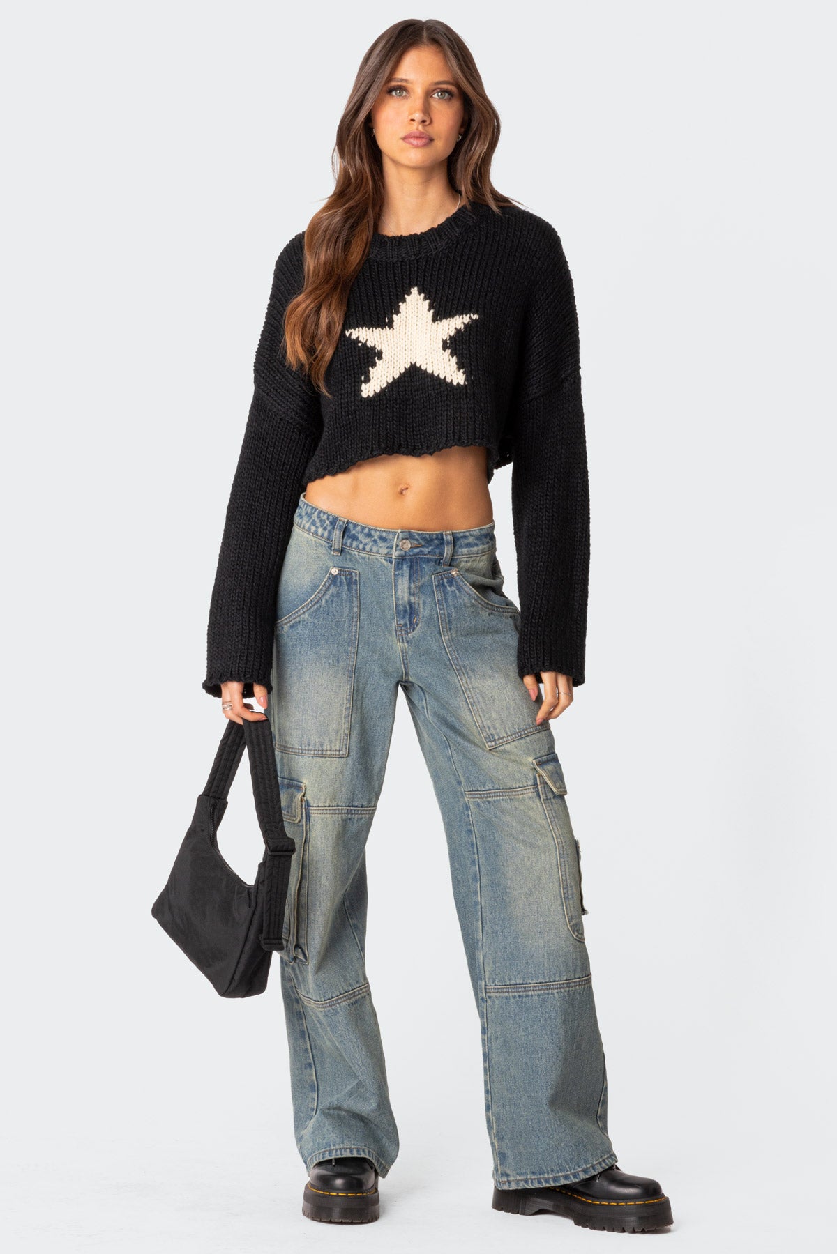 Mega Star Cropped Sweater - BLACK