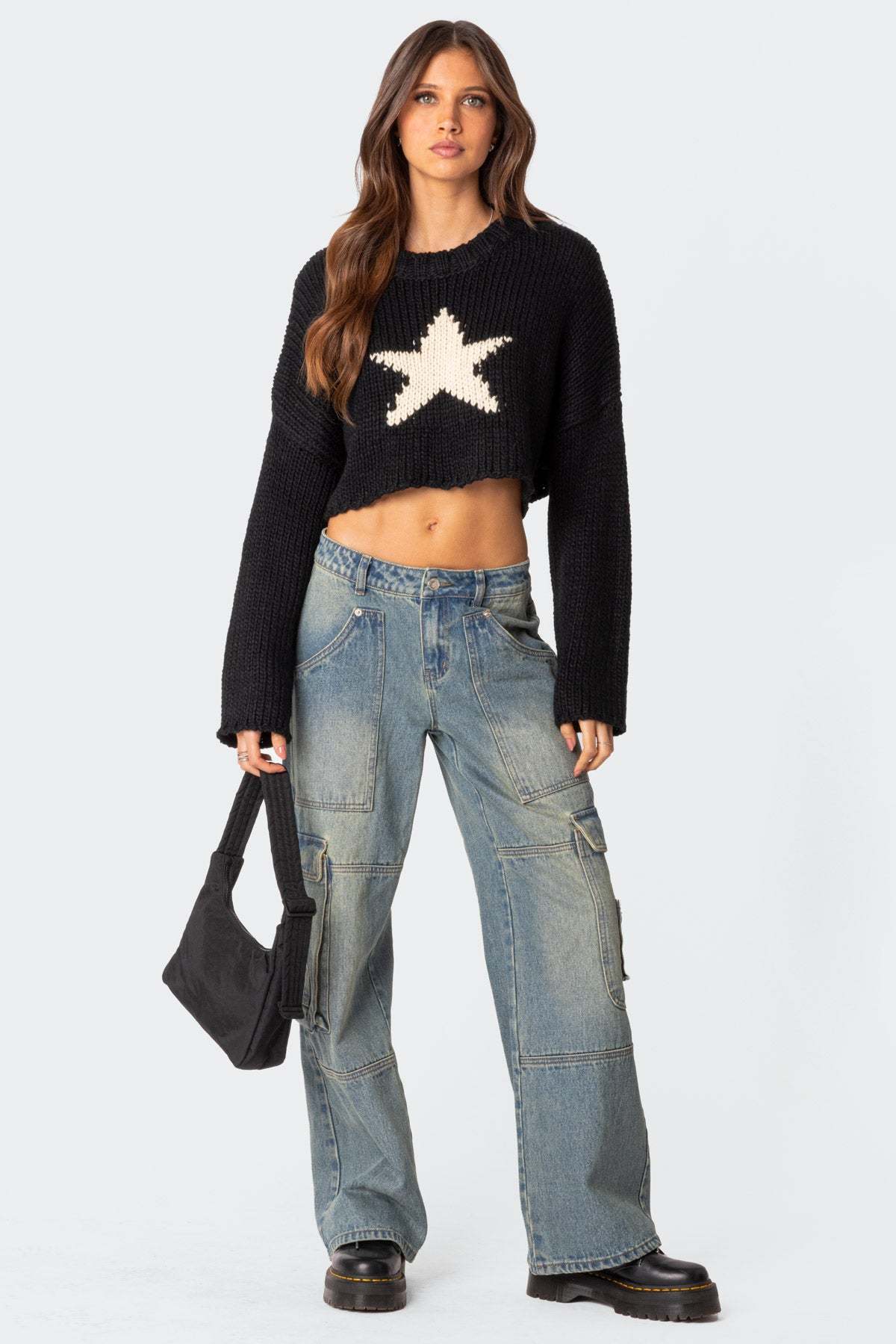 Mega Star Cropped Sweater - BLACK
