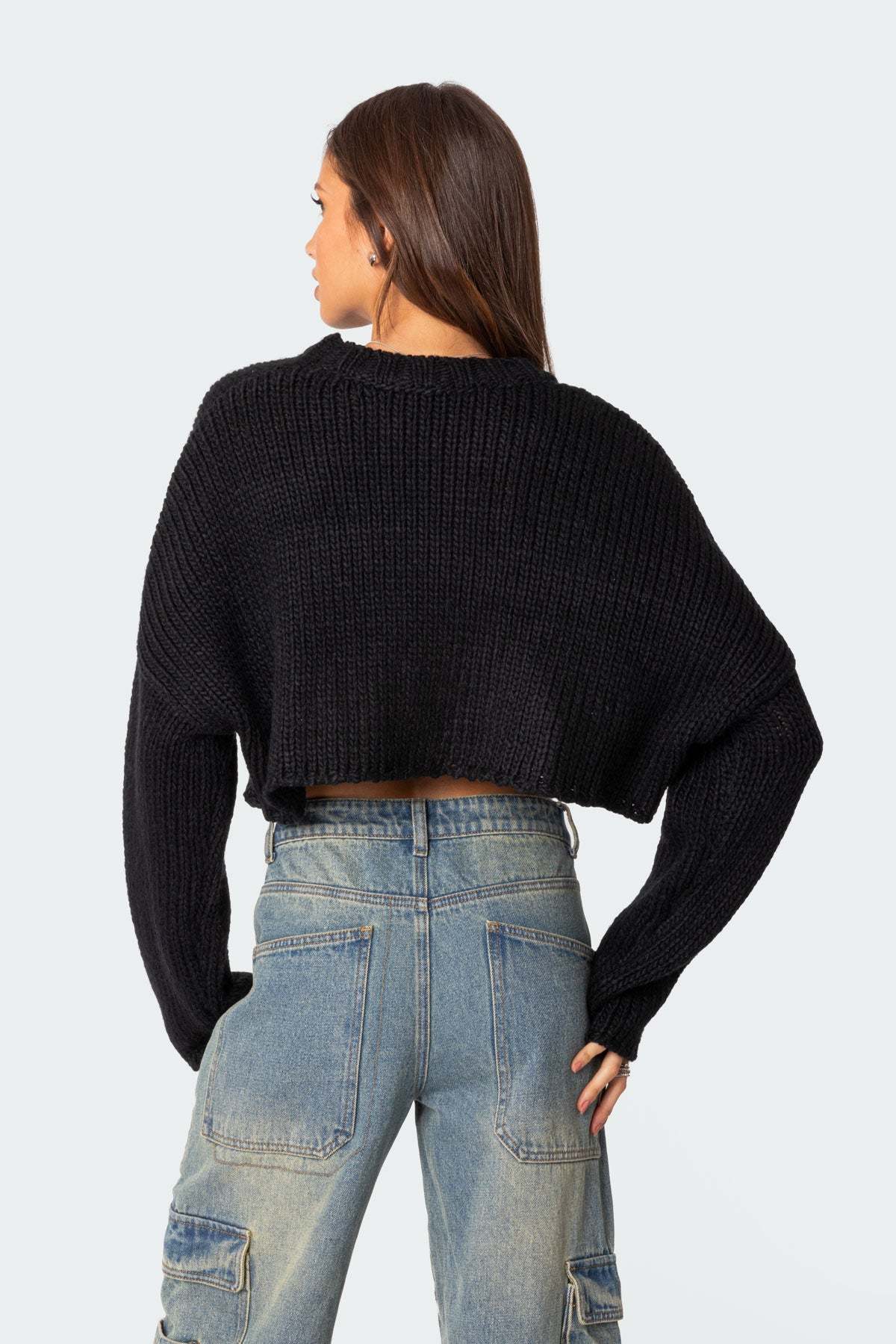 Mega Star Cropped Sweater - BLACK