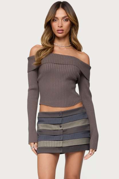 Lauren Knit Foldover Top - TAUPE