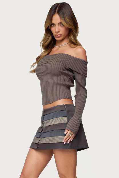 Lauren Knit Foldover Top - TAUPE