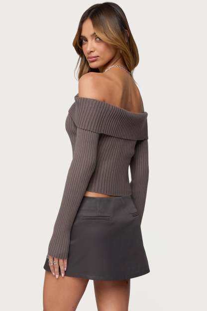 Lauren Knit Foldover Top - TAUPE