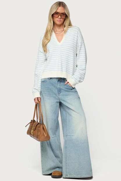 Copenhagen Oversized Striped Sweater - LIGHT-BLUE-AND-CREAM