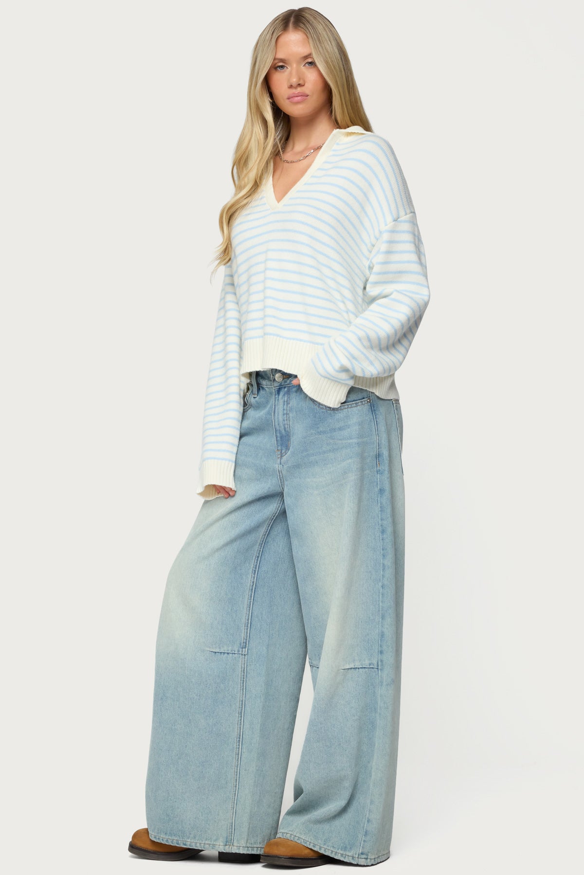 Copenhagen Oversized Striped Sweater - LIGHT-BLUE-AND-CREAM