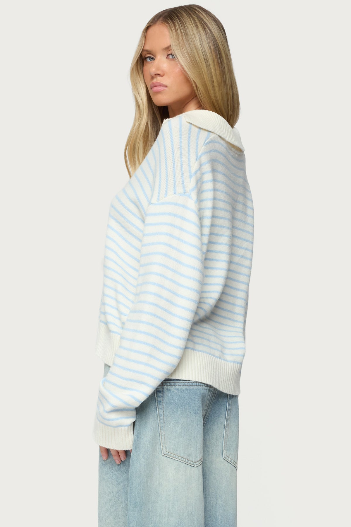 Copenhagen Oversized Striped Sweater - LIGHT-BLUE-AND-CREAM