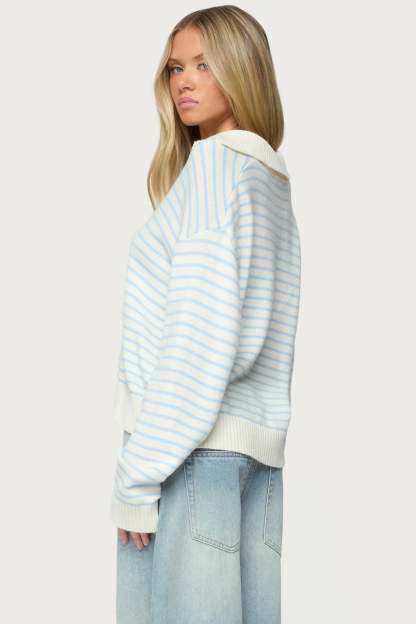 Copenhagen Oversized Striped Sweater - LIGHT-BLUE-AND-CREAM