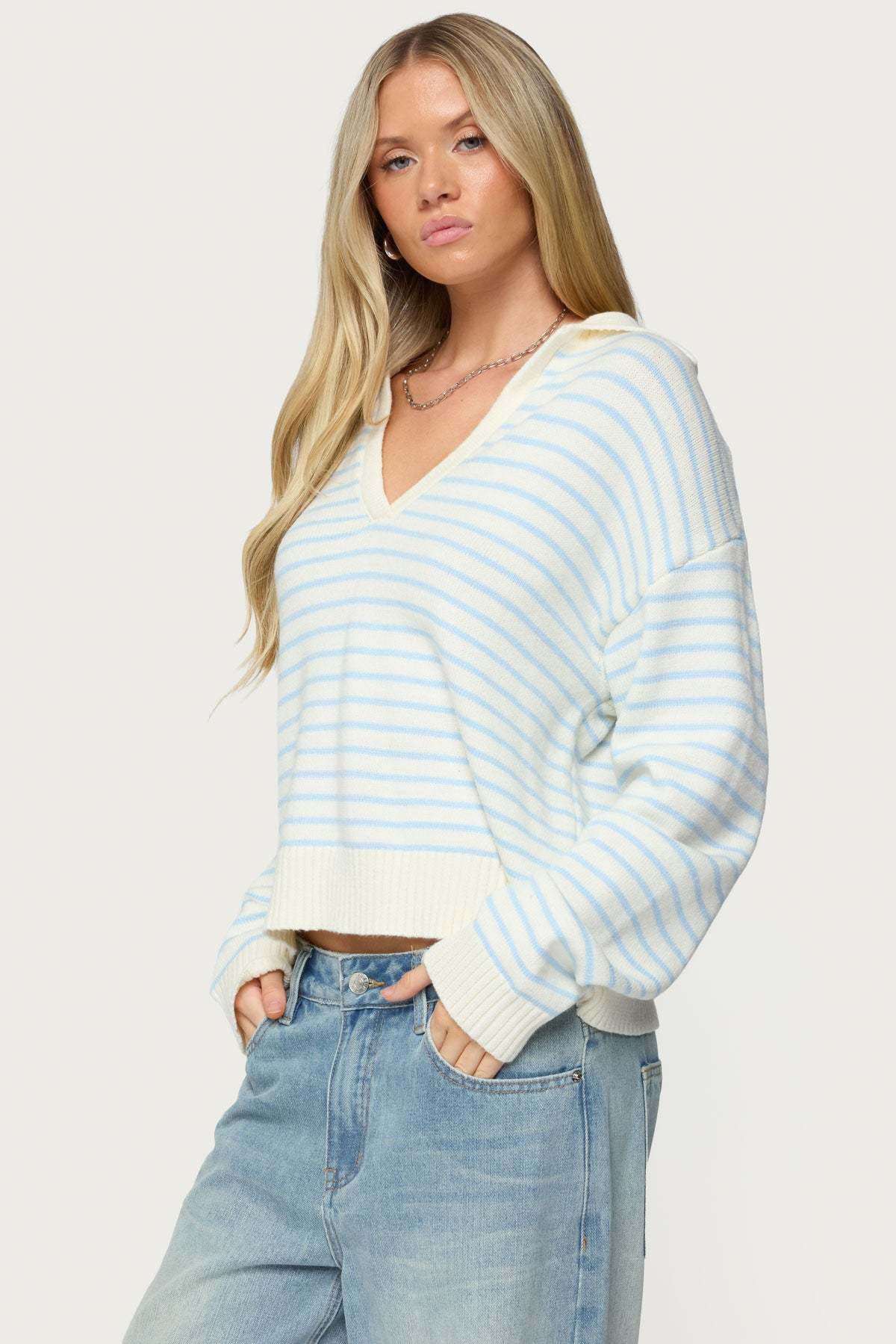 Copenhagen Oversized Striped Sweater - LIGHT-BLUE-AND-CREAM