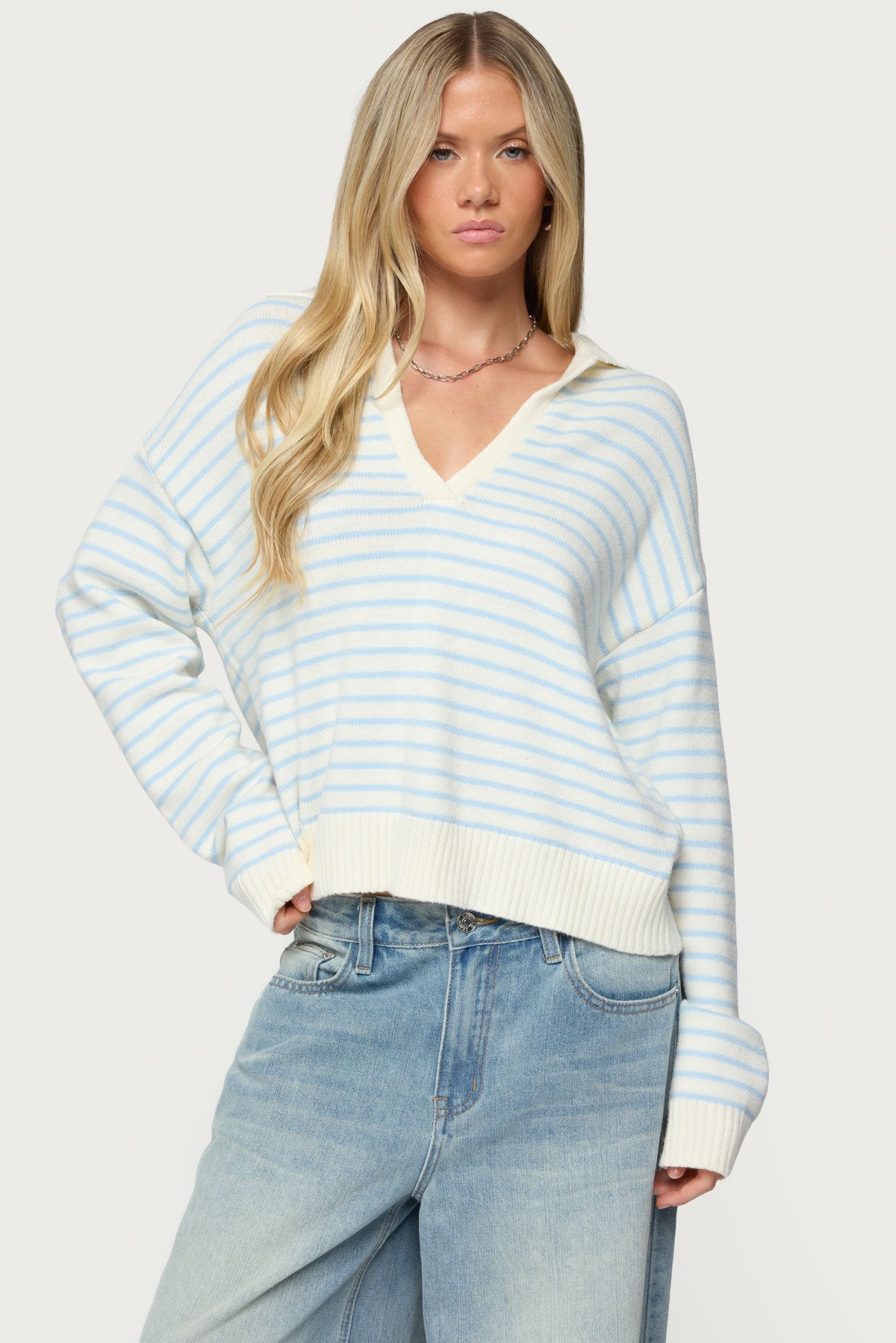 Copenhagen Oversized Striped Sweater - LIGHT-BLUE-AND-CREAM