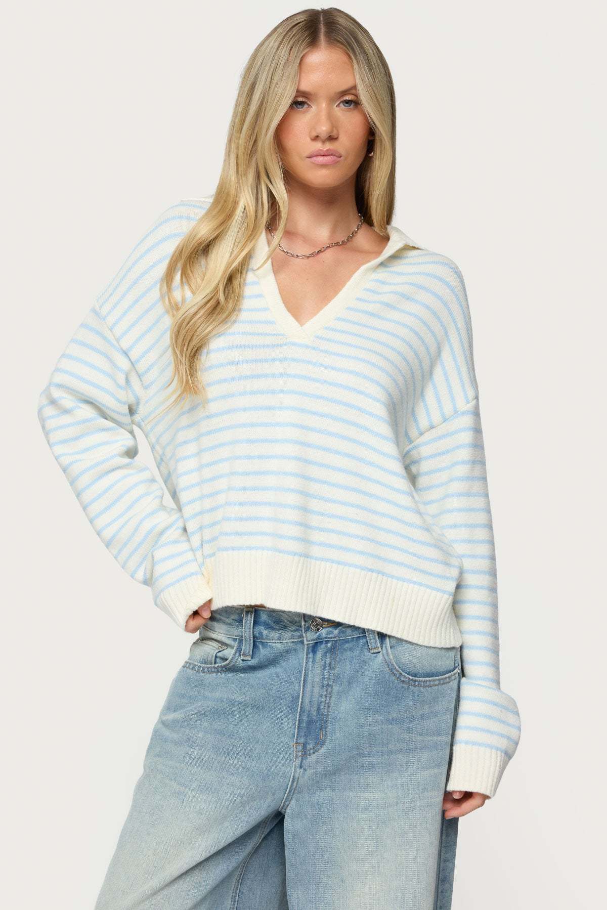 Copenhagen Oversized Striped Sweater - LIGHT-BLUE-AND-CREAM