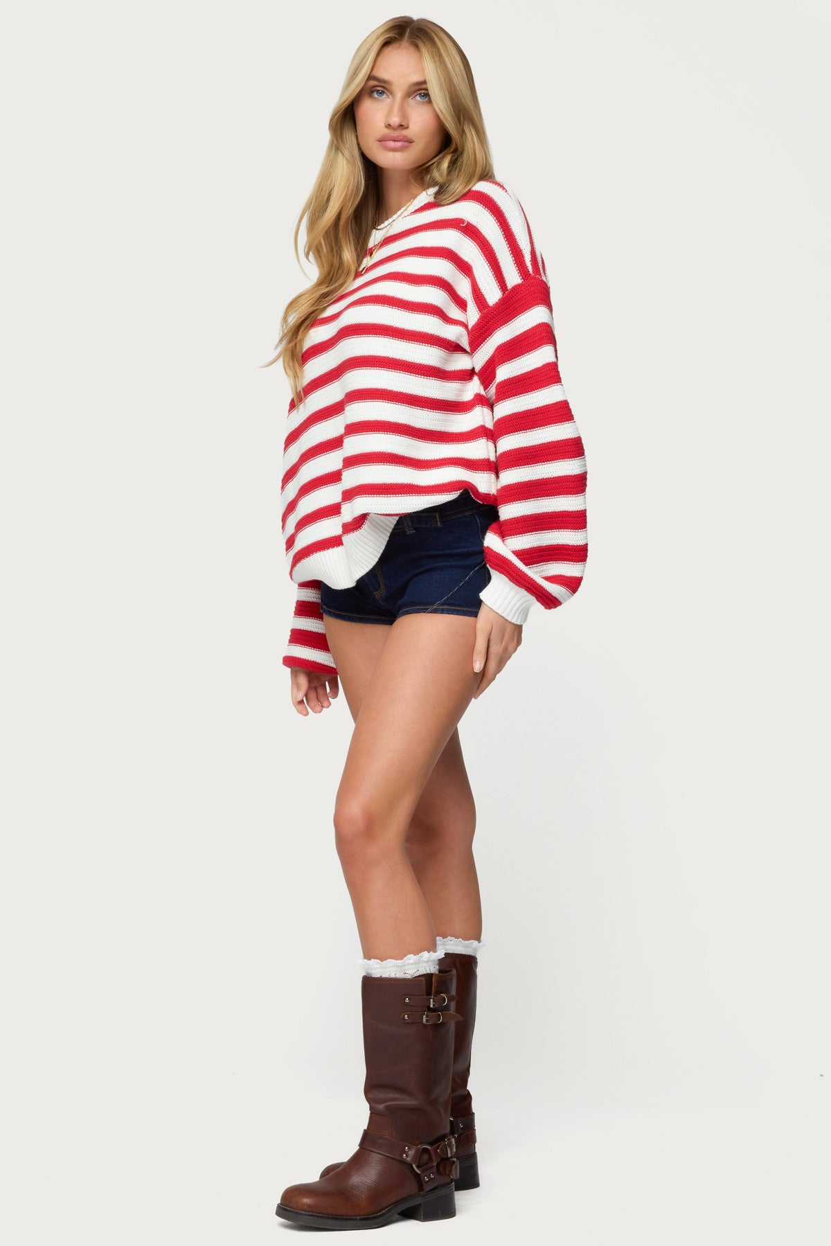 Aerin Oversized Sweater - RED-AND-CREAM