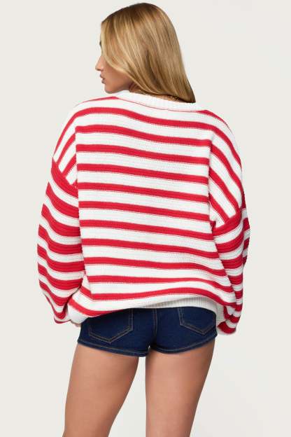 Aerin Oversized Sweater - RED-AND-CREAM
