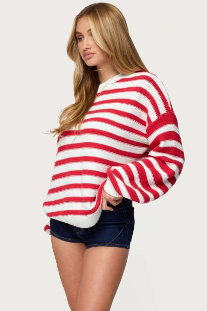 Aerin Oversized Sweater - RED-AND-CREAM
