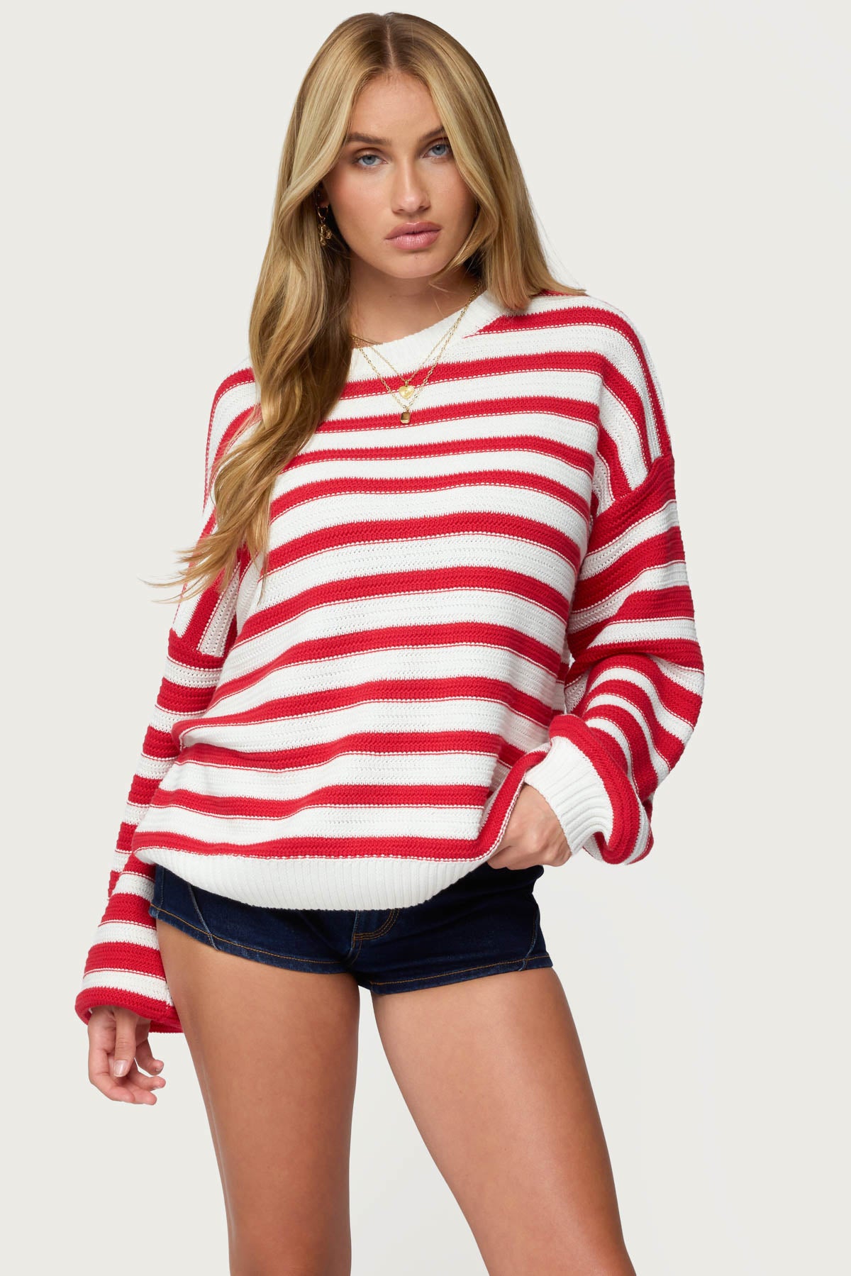 Aerin Oversized Sweater - RED-AND-CREAM