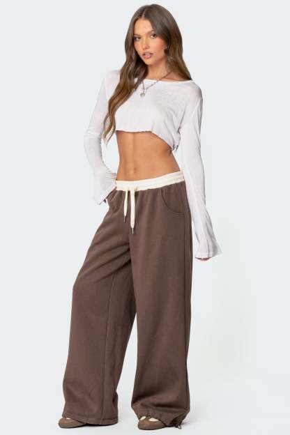 Mikki Wide Leg Sweatpants - BROWN