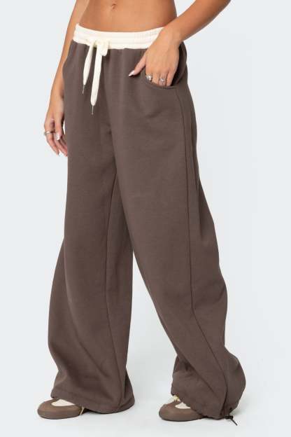 Mikki Wide Leg Sweatpants - BROWN