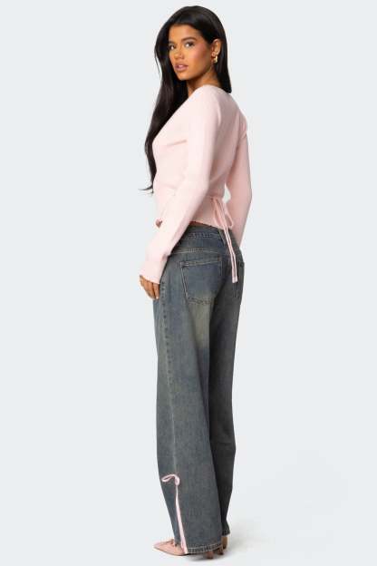 Paden Ribbed Knit Wrap Top - LIGHT PINK