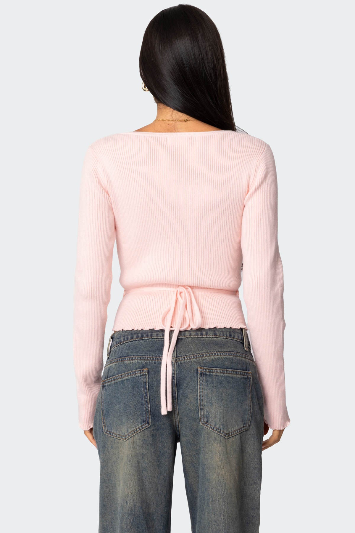 Paden Ribbed Knit Wrap Top - LIGHT PINK