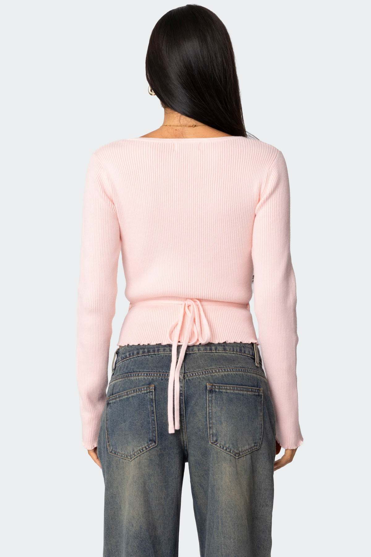 Paden Ribbed Knit Wrap Top - LIGHT PINK
