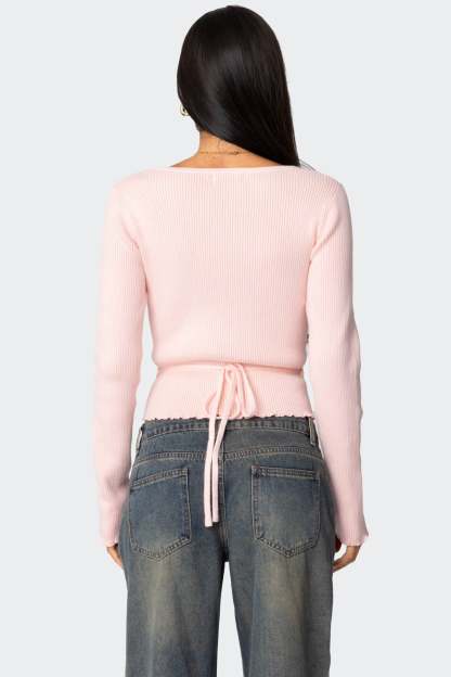 Paden Ribbed Knit Wrap Top - LIGHT PINK