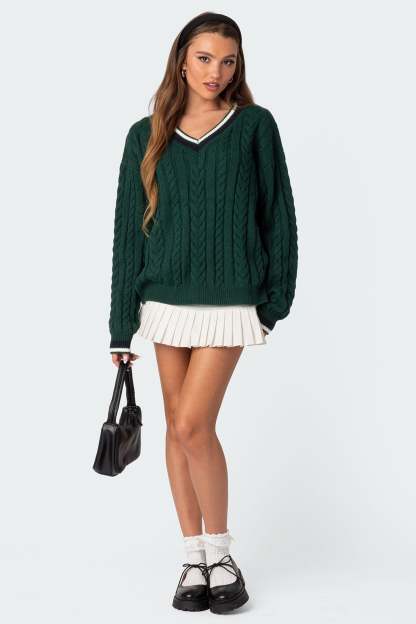 Amoret Cable Knit Sweater - GREEN