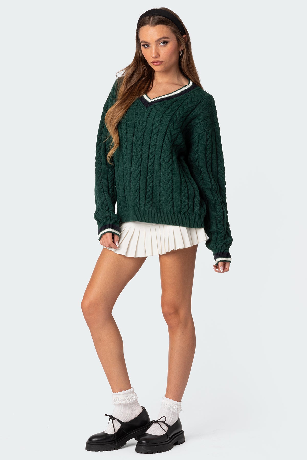 Amoret Cable Knit Sweater - GREEN