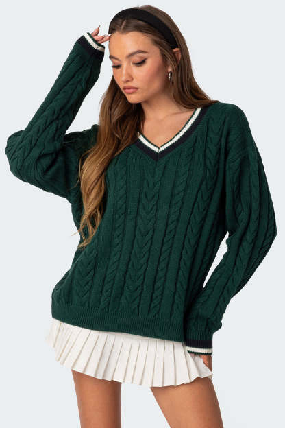 Amoret Cable Knit Sweater - GREEN