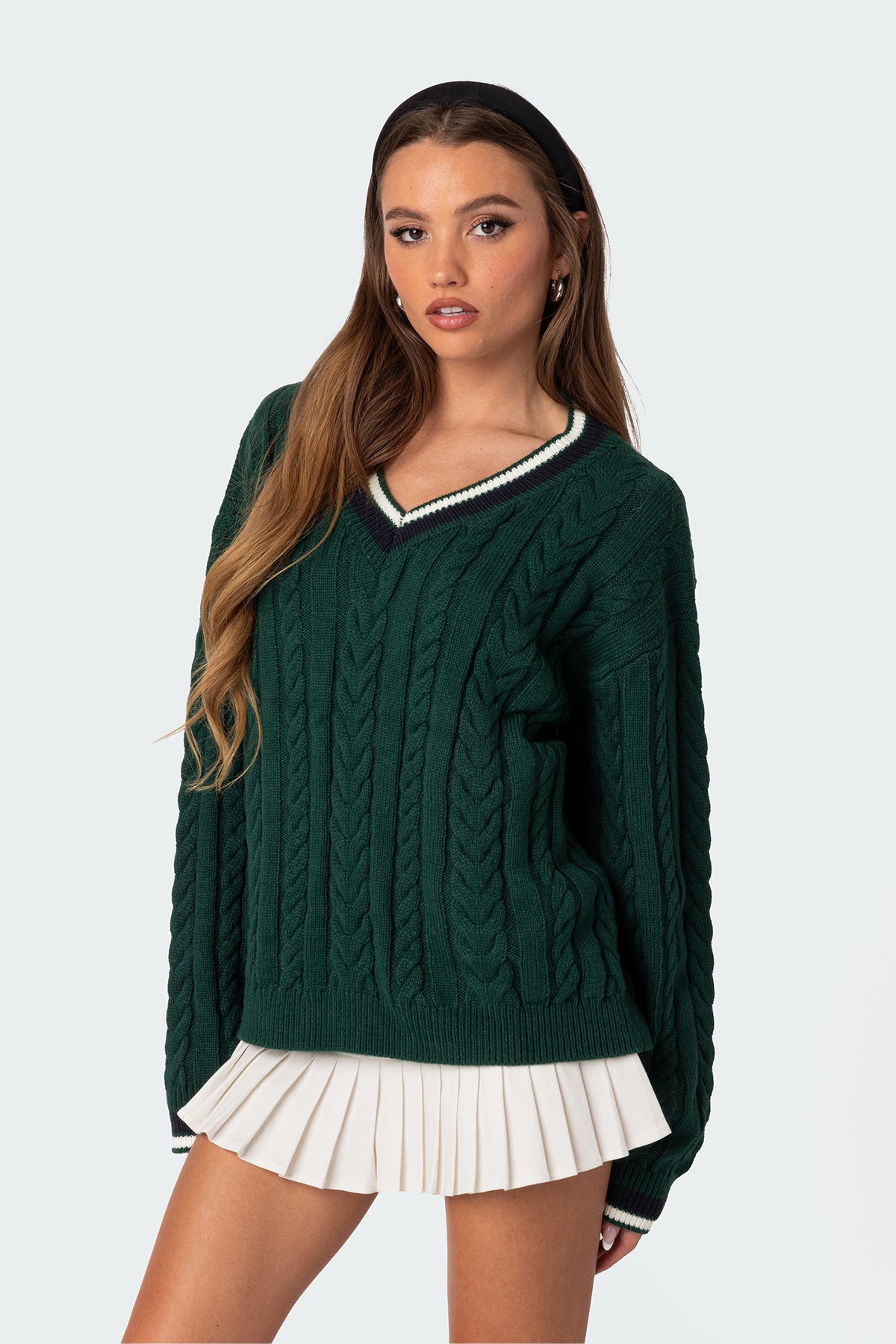Amoret Cable Knit Sweater - GREEN