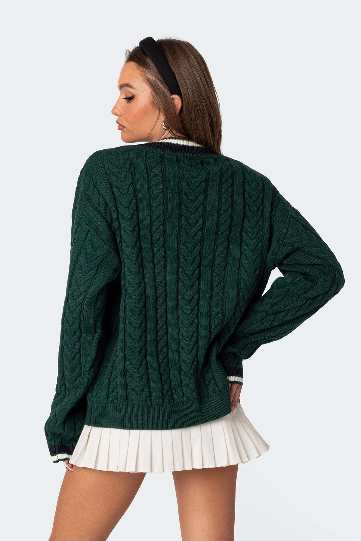Amoret Cable Knit Sweater - GREEN