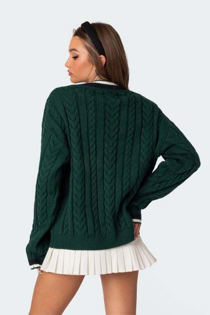 Amoret Cable Knit Sweater - GREEN