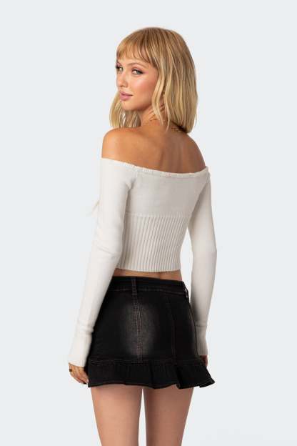 Dawna Tie Front Knit Top - CREAM