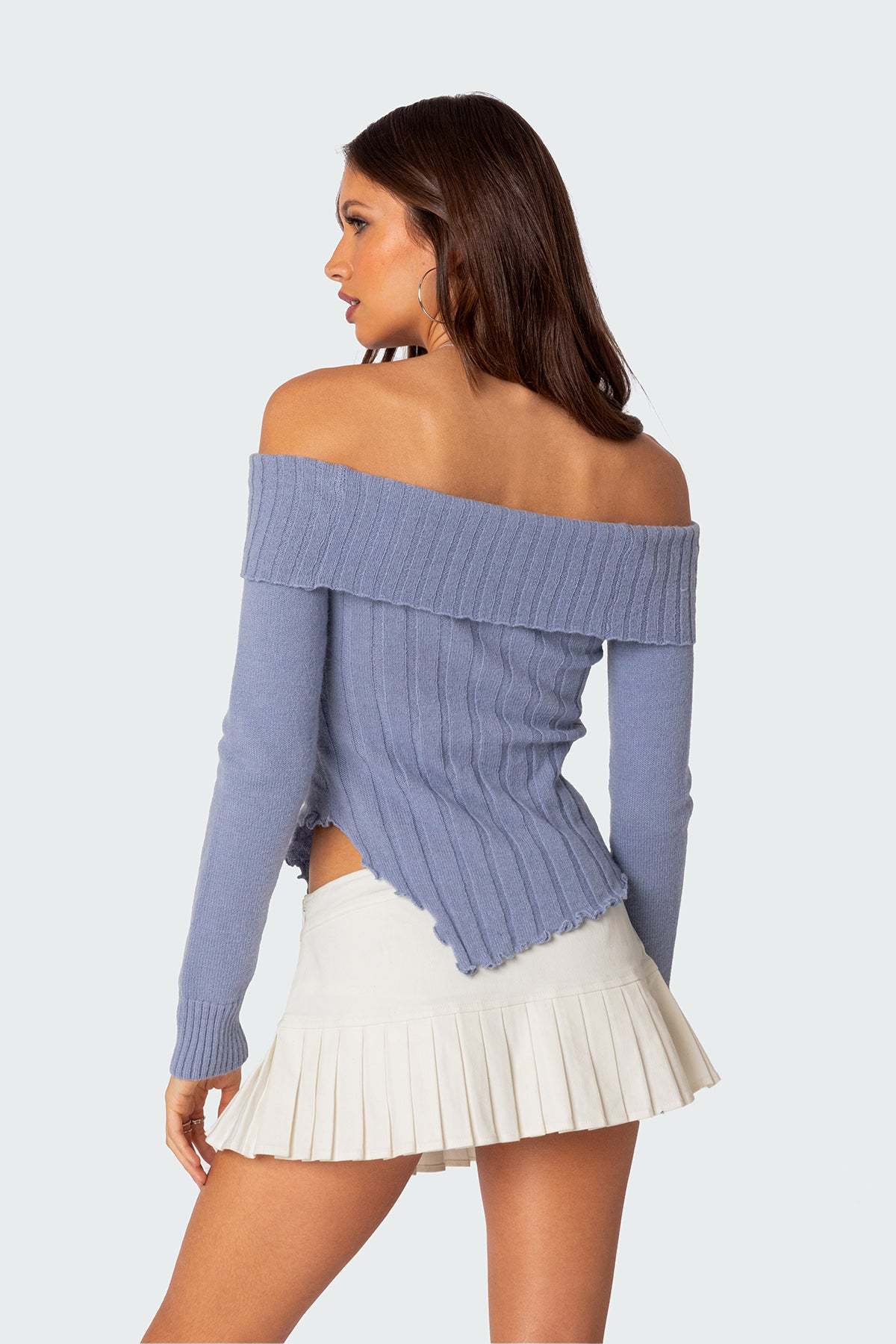 Sonya Fold Over Knit Top - BLUE