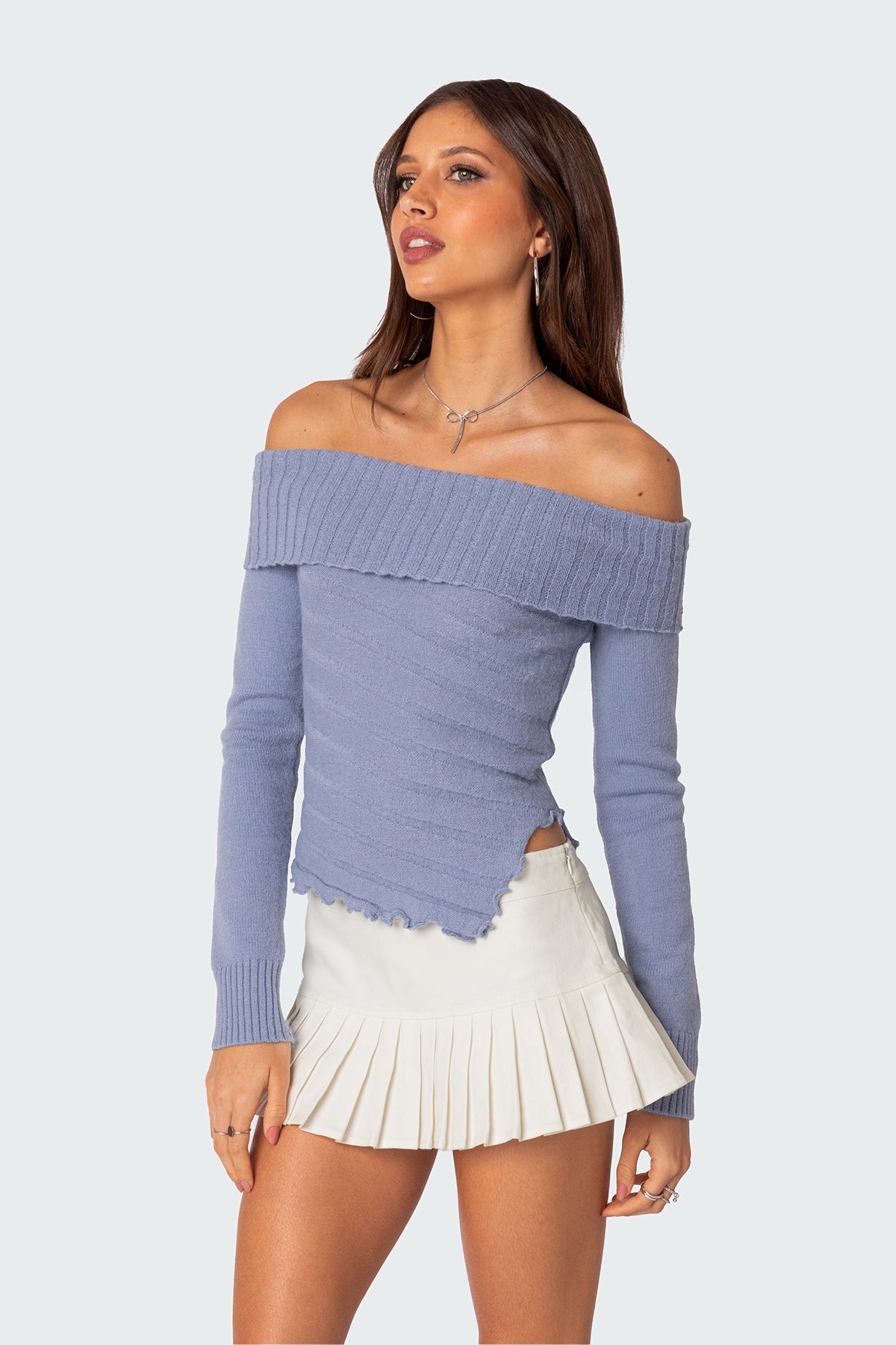 Sonya Fold Over Knit Top - BLUE