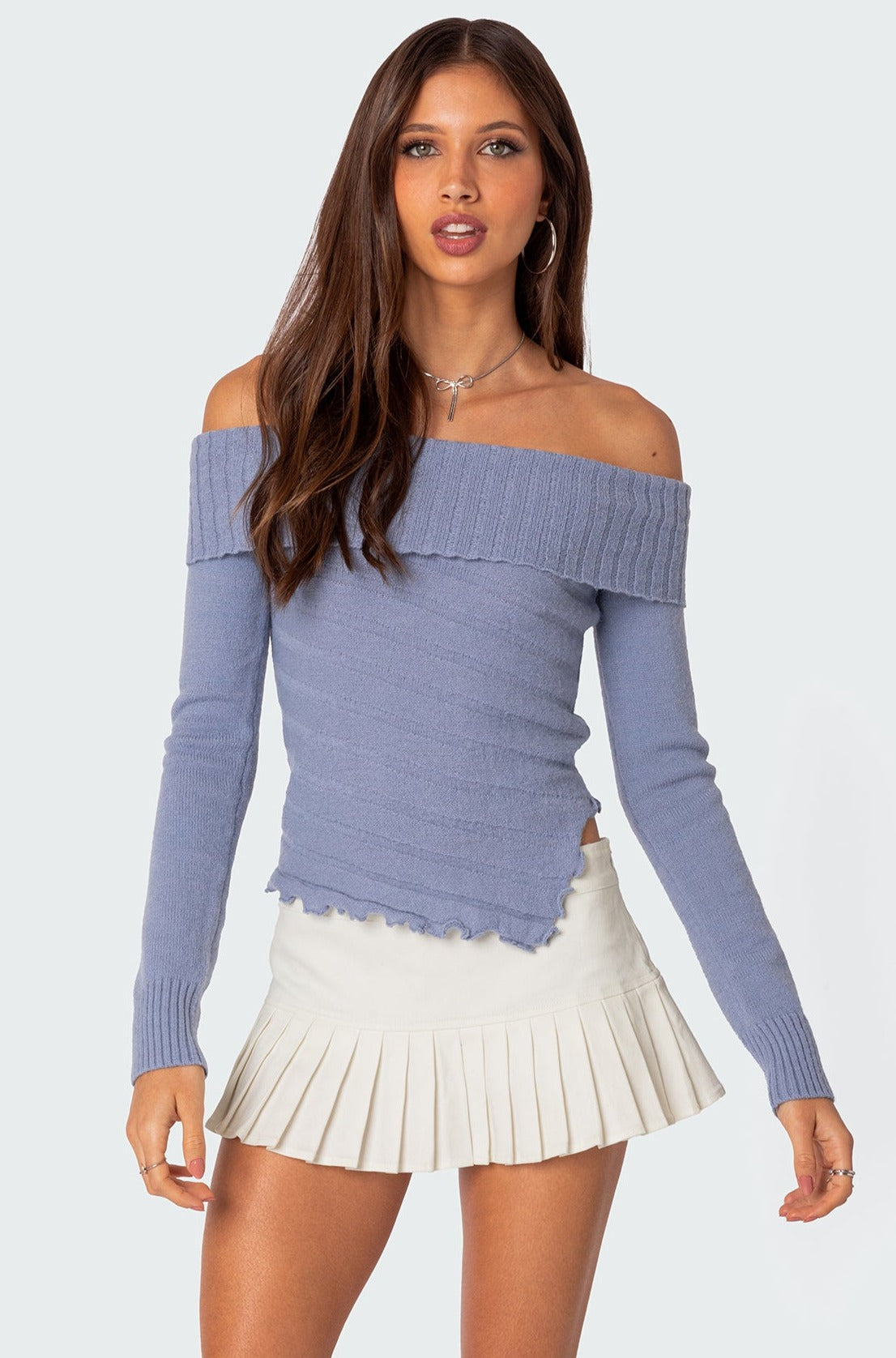Sonya Fold Over Knit Top - BLUE