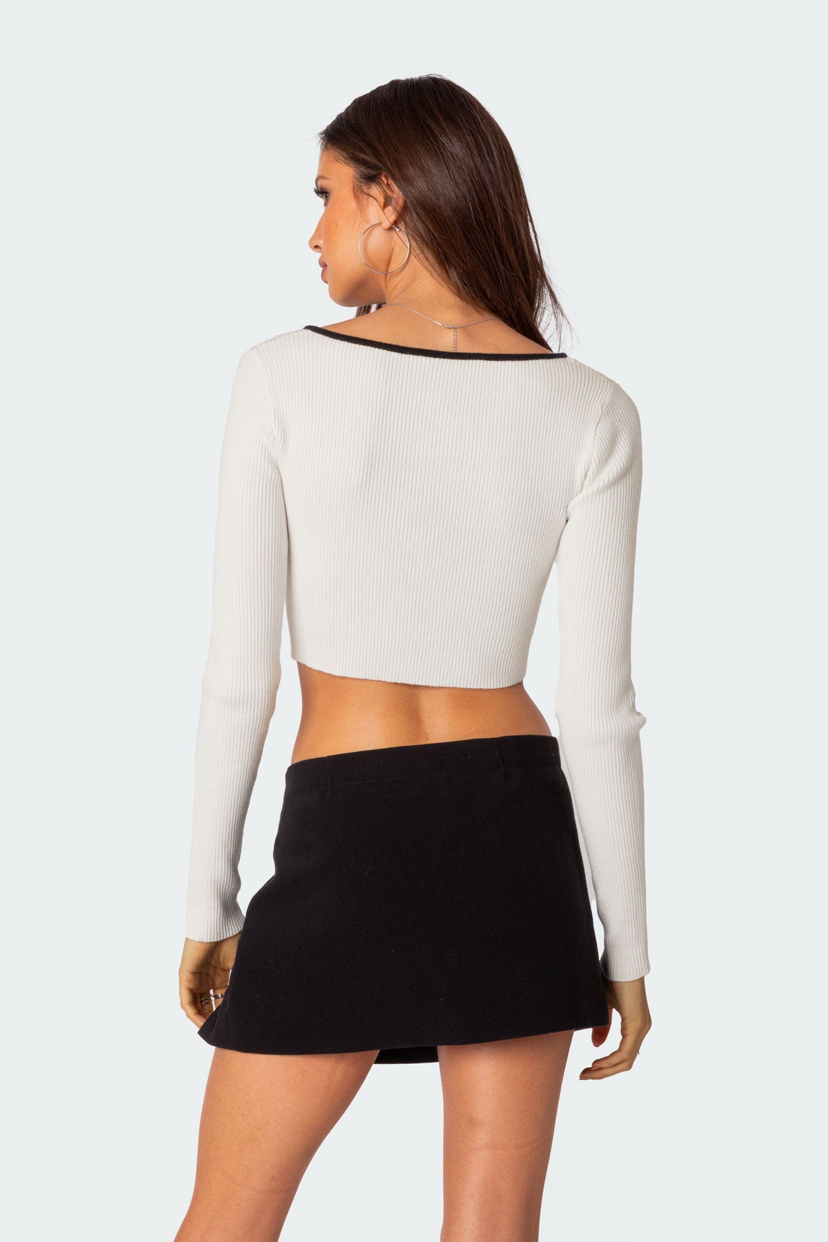 Billy Bow Cut Out Ribbed Crop Top - CREAM