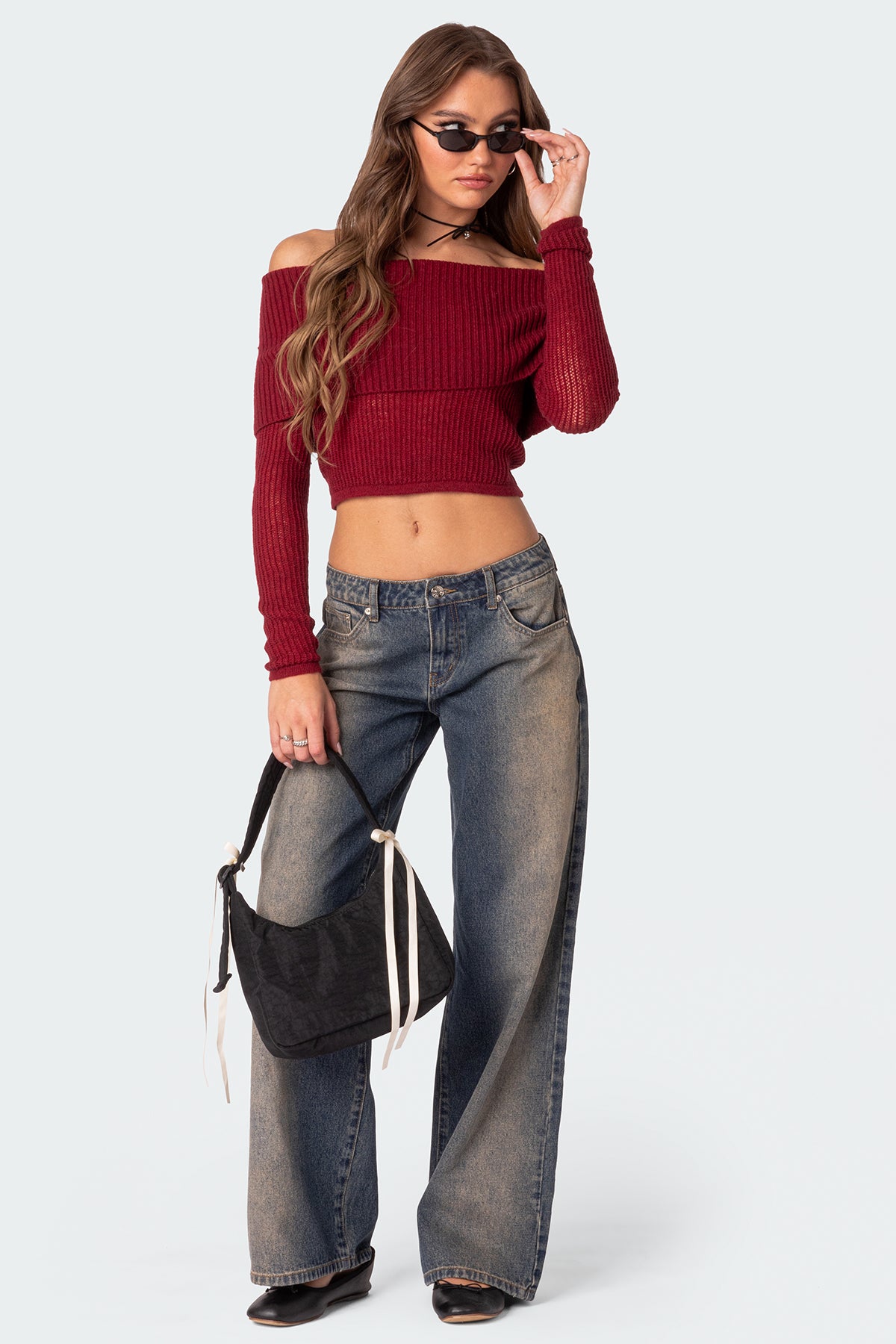 Lili fold over knit top - RED