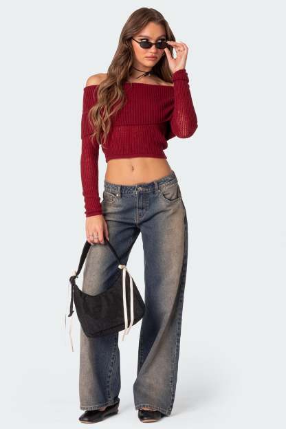 Lili fold over knit top - RED
