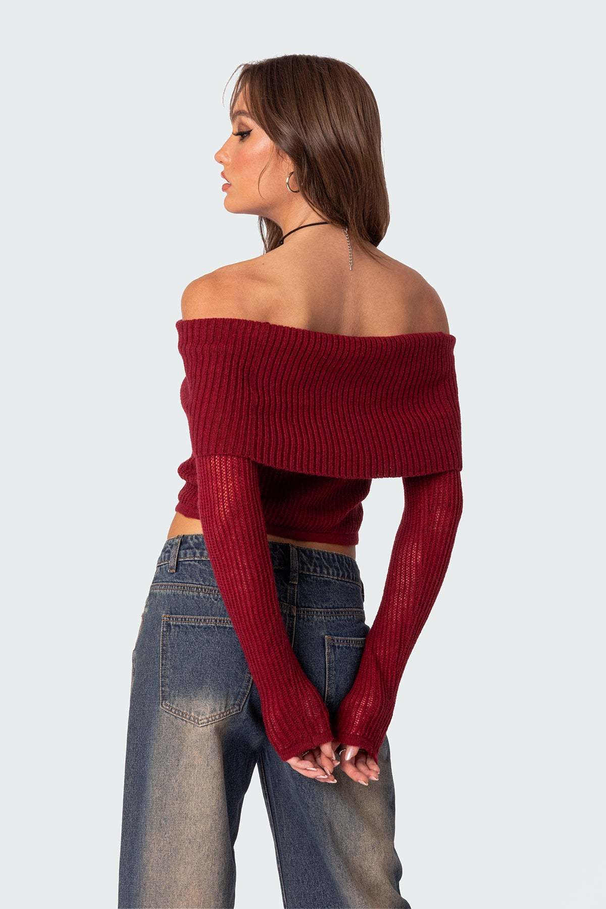 Lili fold over knit top - RED