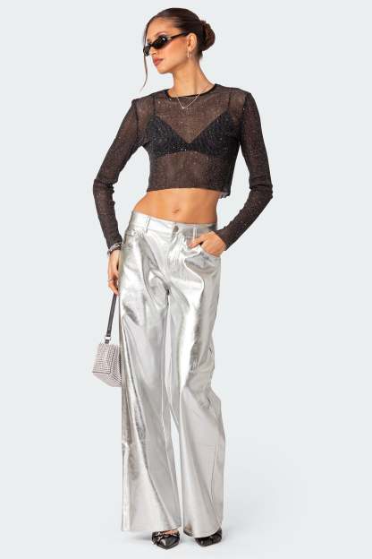 Kim Metallic Faux Leather Pants - SILVER