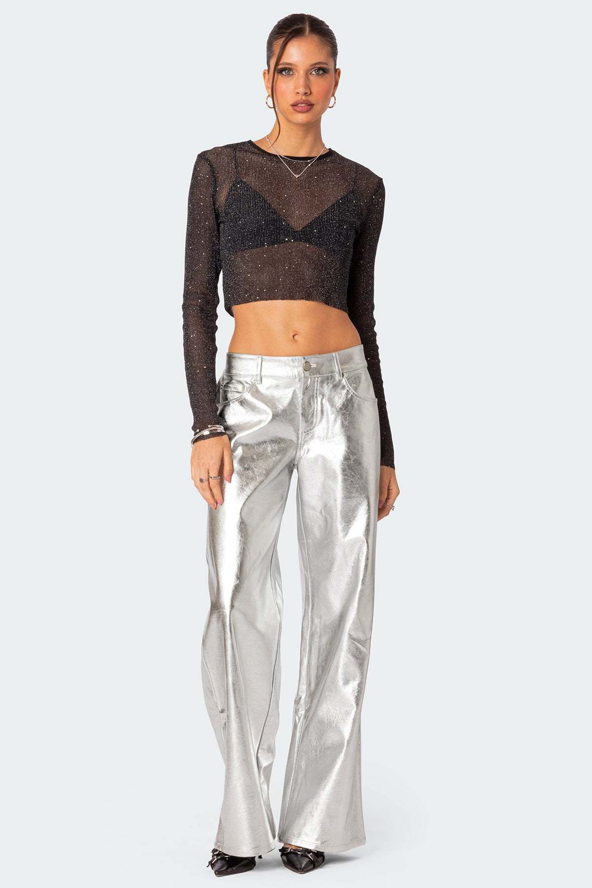 Kim Metallic Faux Leather Pants - SILVER