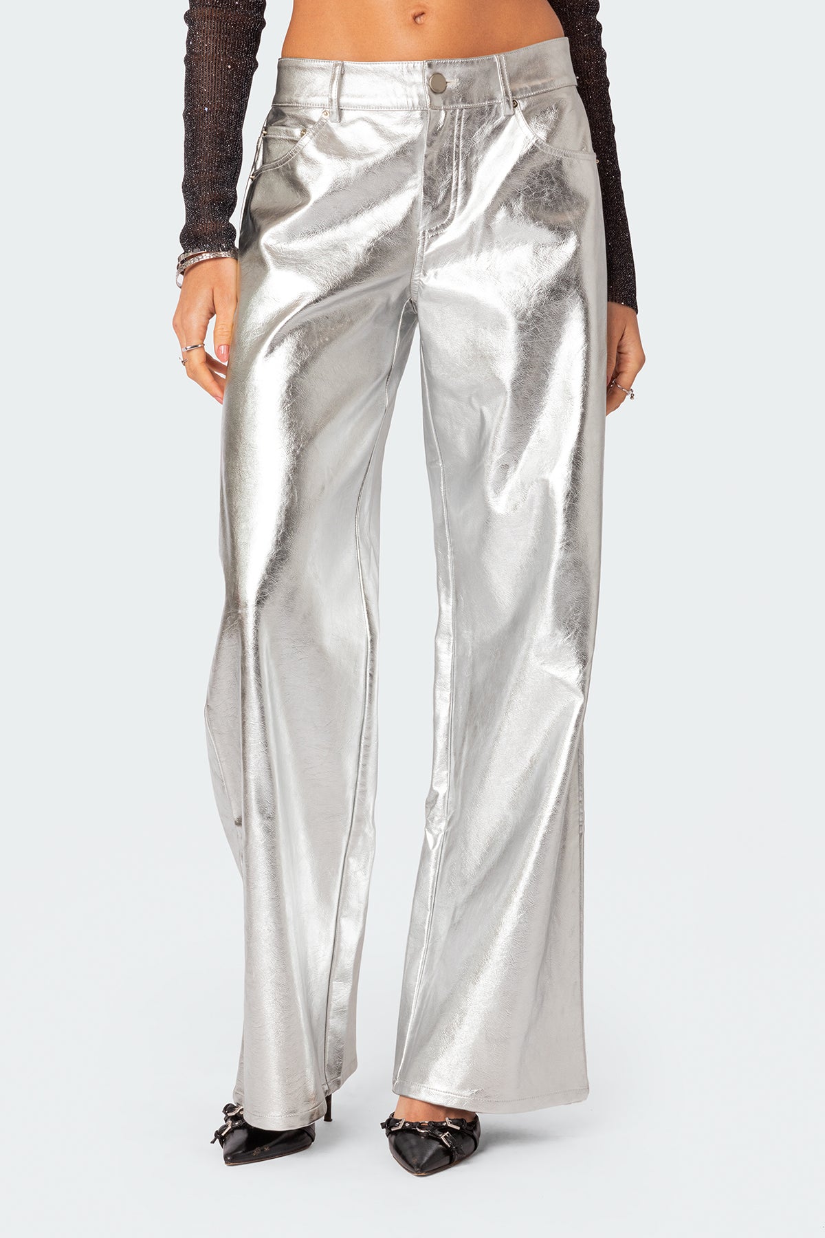 Kim Metallic Faux Leather Pants - SILVER