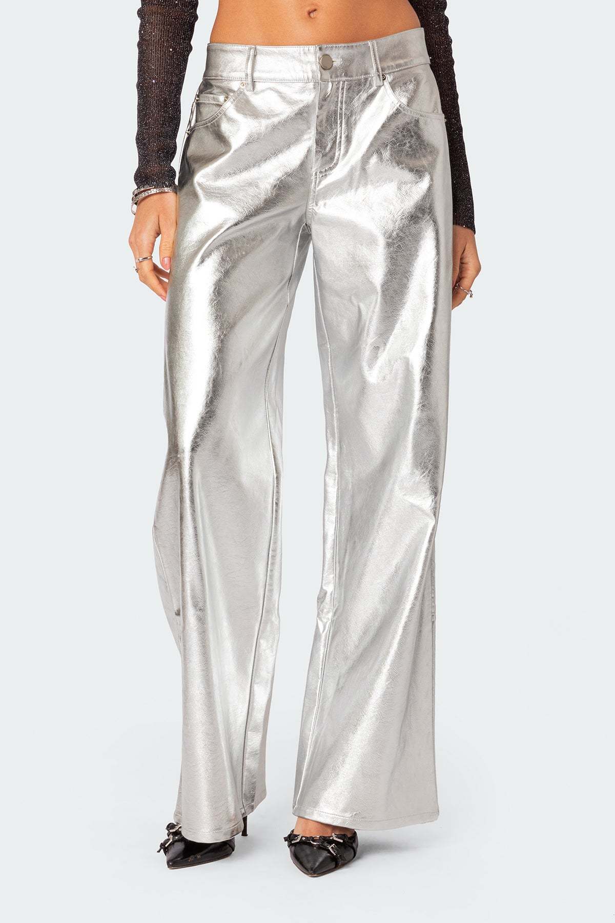 Kim Metallic Faux Leather Pants - SILVER