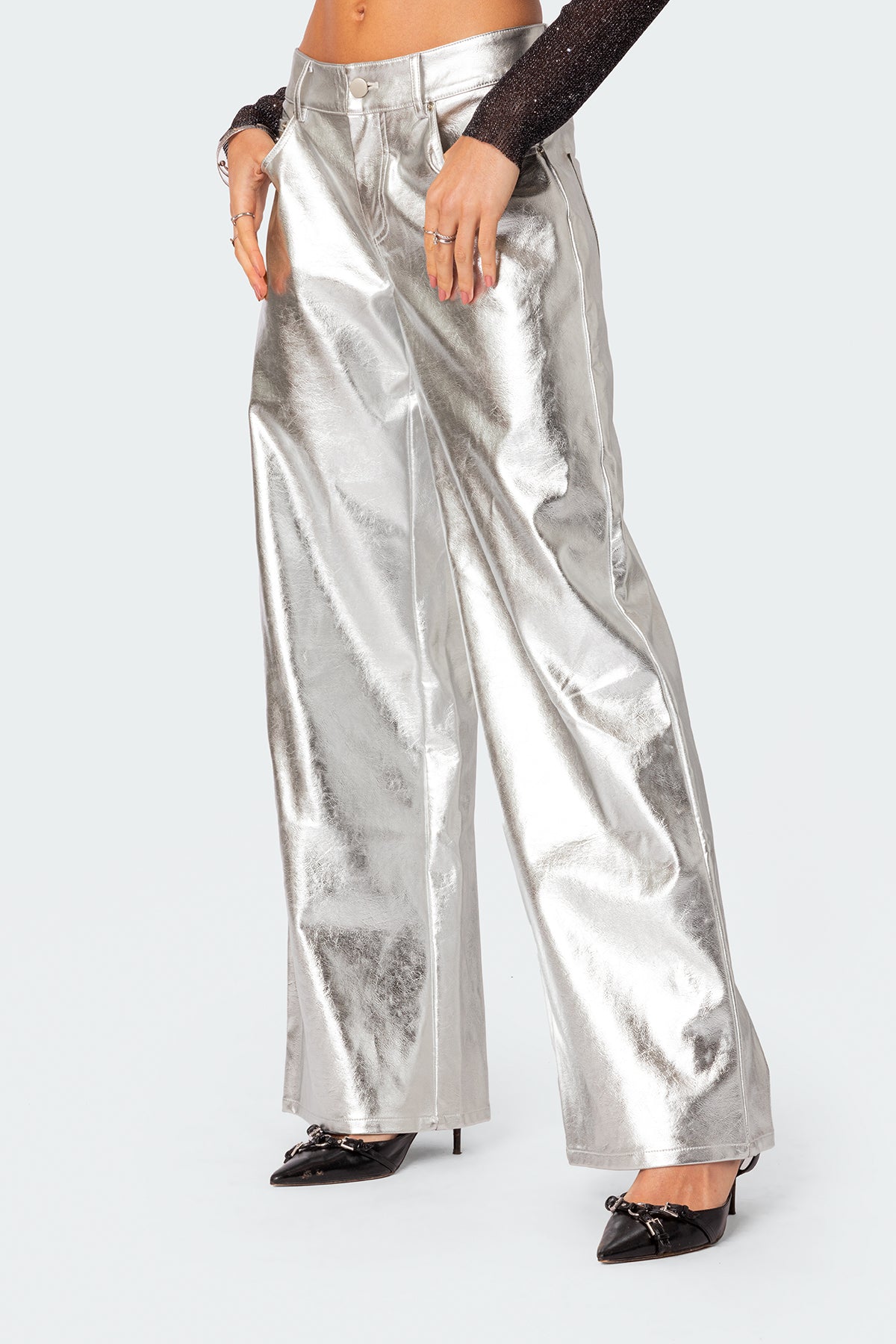 Kim Metallic Faux Leather Pants - SILVER