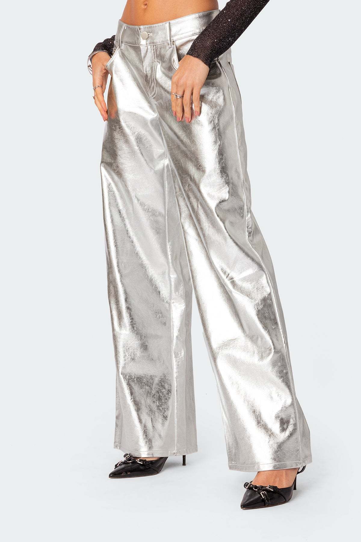 Kim Metallic Faux Leather Pants - SILVER