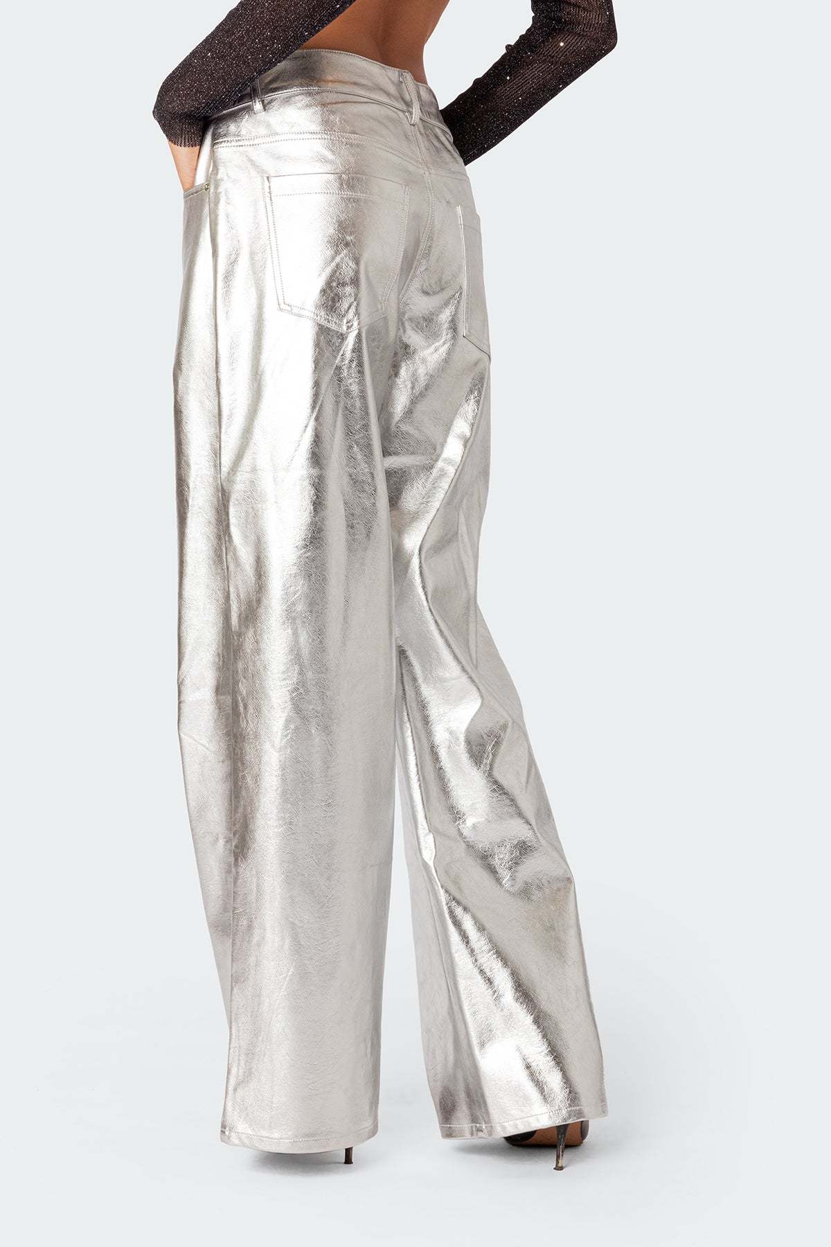 Kim Metallic Faux Leather Pants - SILVER