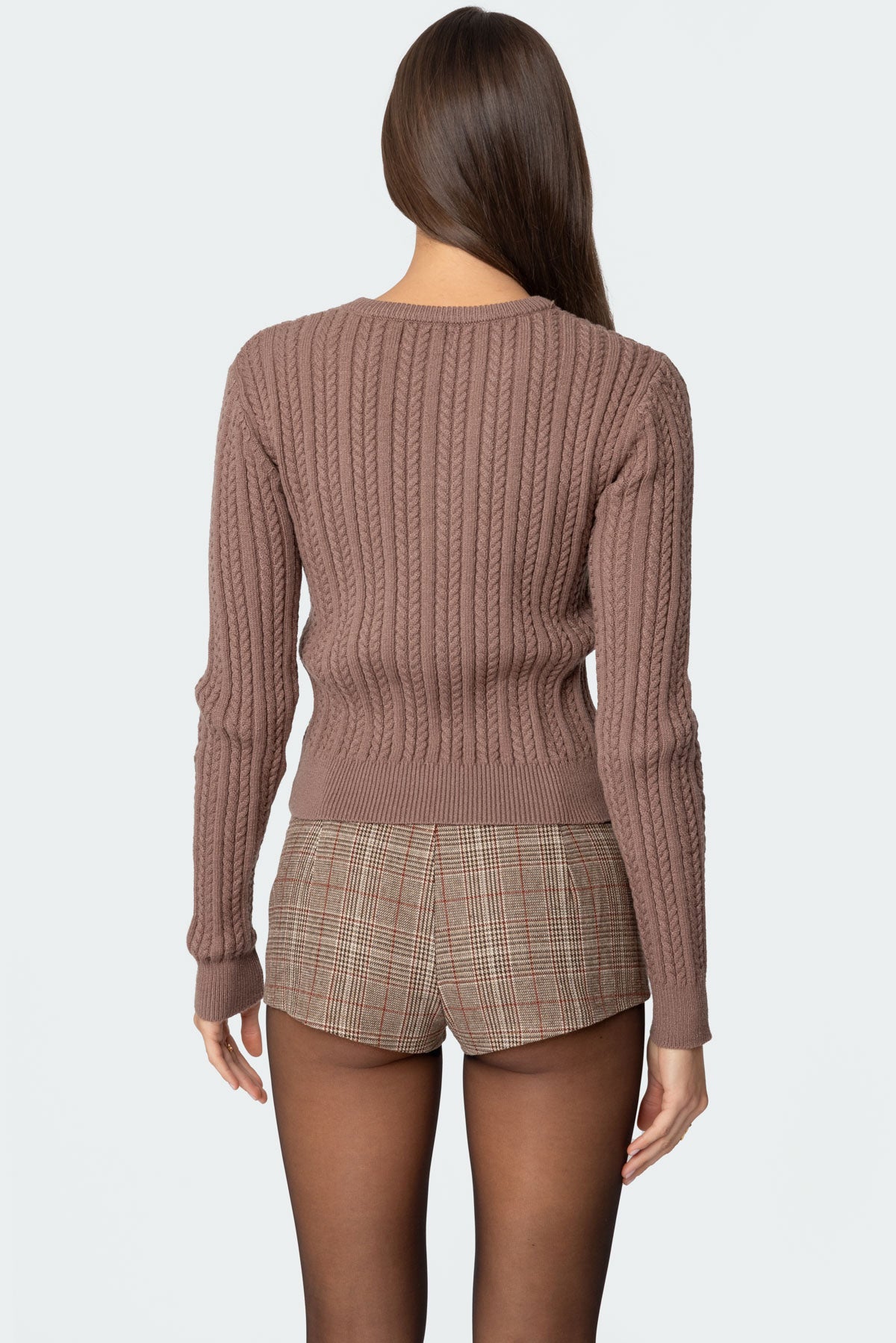 Beverly Bow Cable Knit Sweater - BROWN