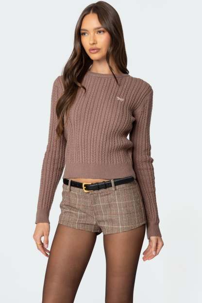 Beverly Bow Cable Knit Sweater - BROWN
